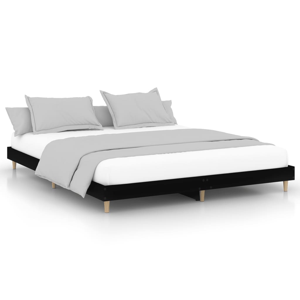 Bedframe massief hout zwart 200x200 cm