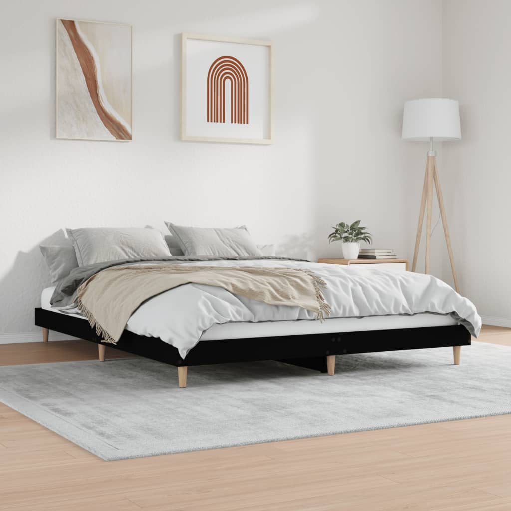 Bedframe massief hout zwart 200x200 cm