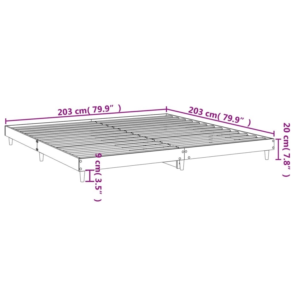 Bedframe massief hout zwart 200x200 cm