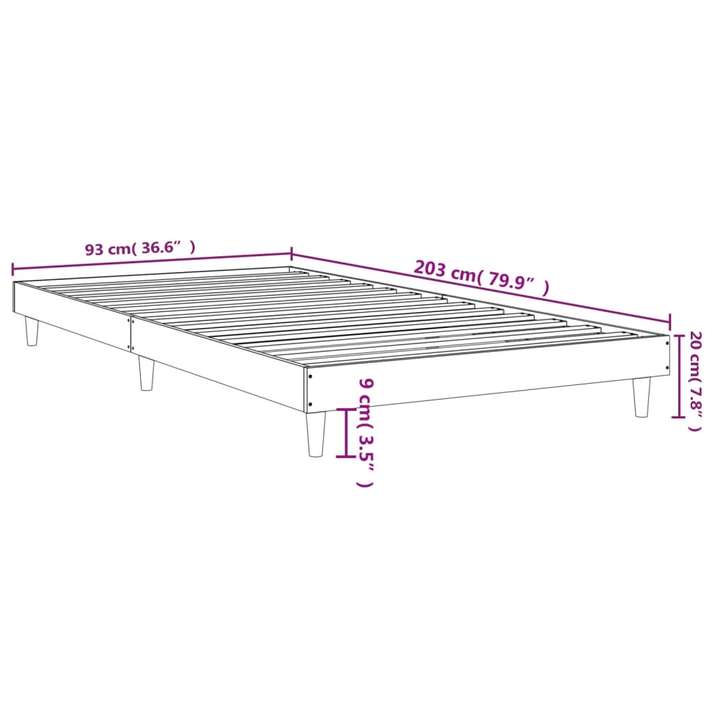 Bedframe zonder matras hout gerookt eikenkleurig 90x200 cm