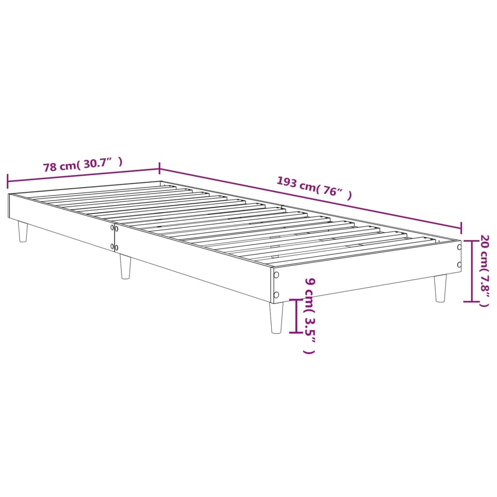 Bedframe zonder matras hout sonoma eikenkleurig 75x190 cm