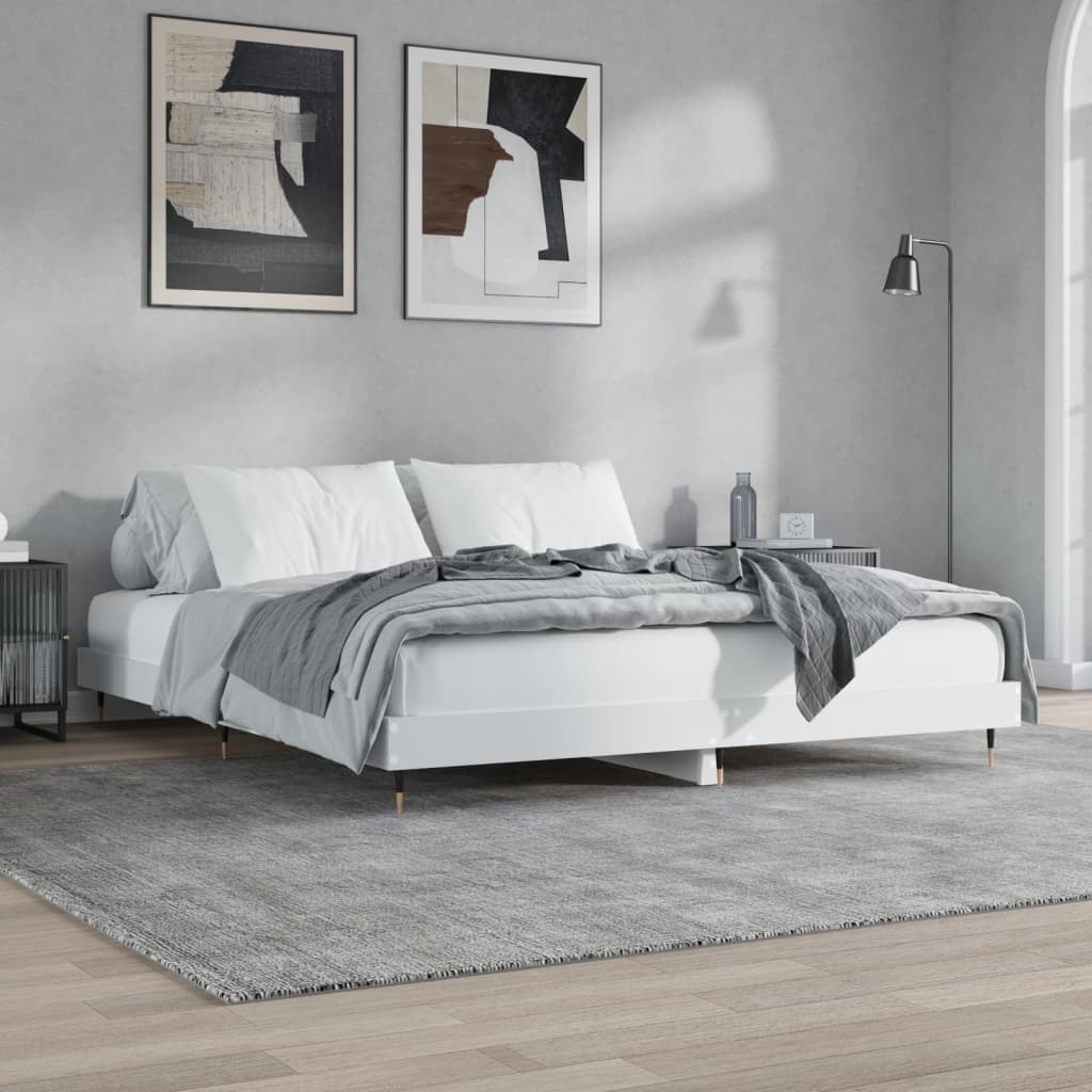 Bedframe massief hout wit 200x200 cm