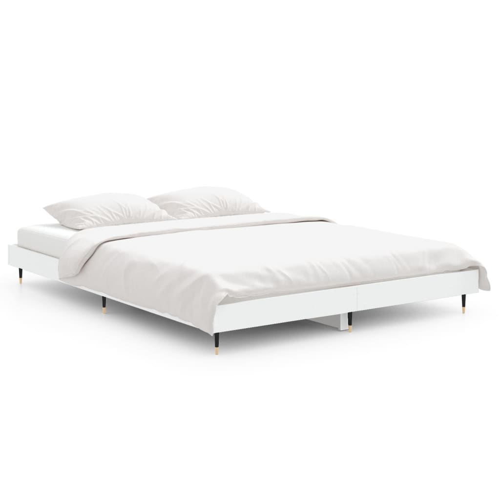 Bedframe bewerkt hout wit 135x190 cm
