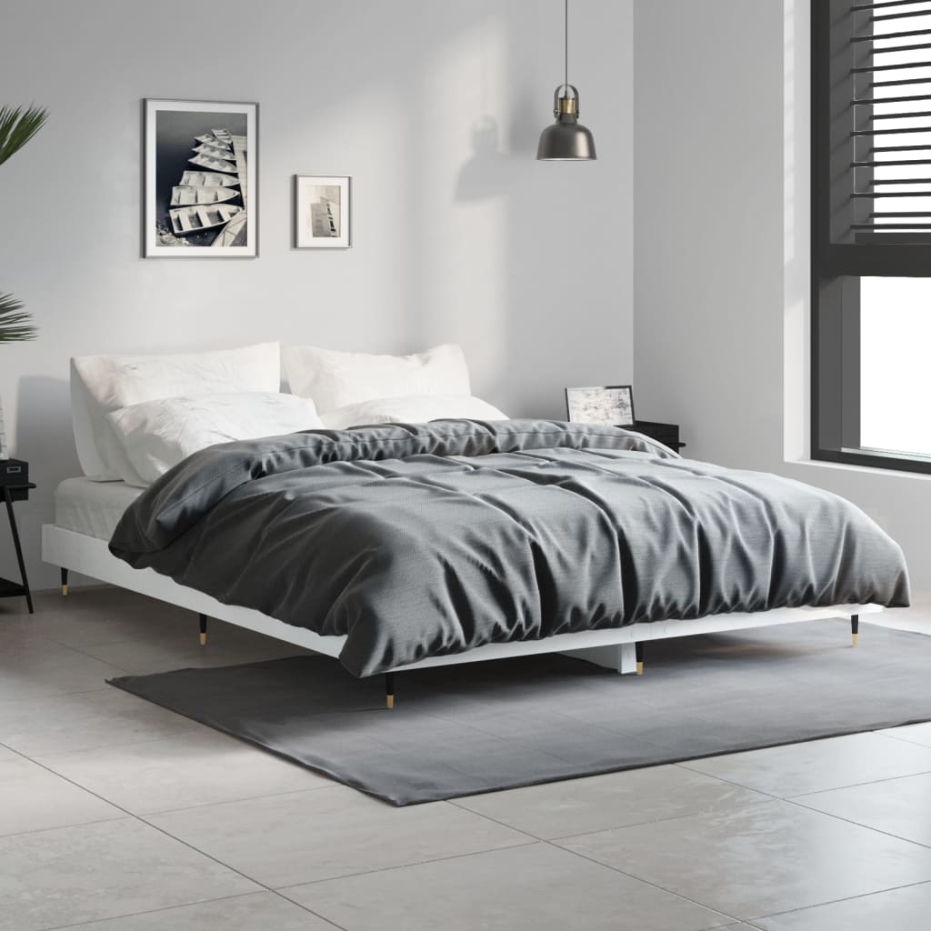 Bedframe bewerkt hout wit 135x190 cm