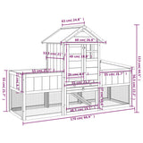 Konijnenhok 170x63x113 cm massief grenenhout grijs