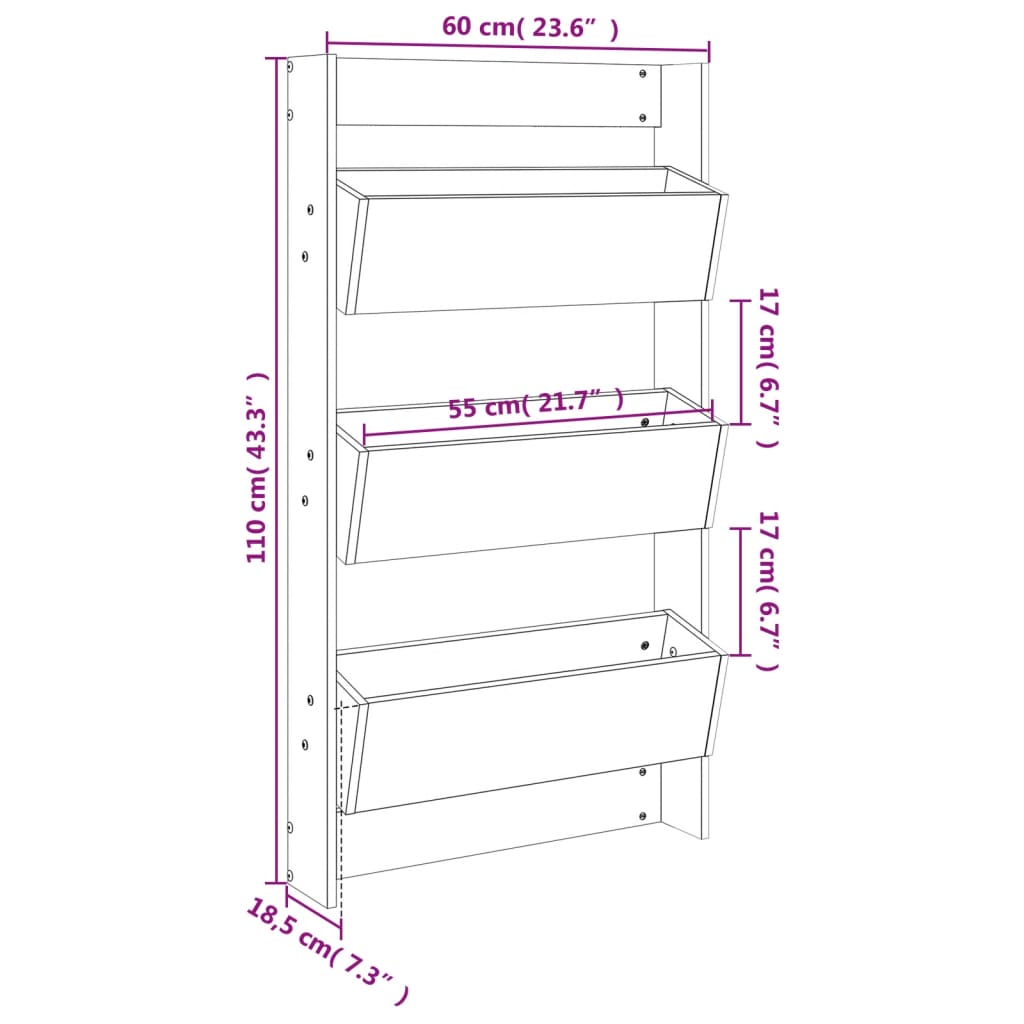 Plantenbak wandmontage 3-laags 60x18,5x110 cm grenenhout grijs - AllerleiShop