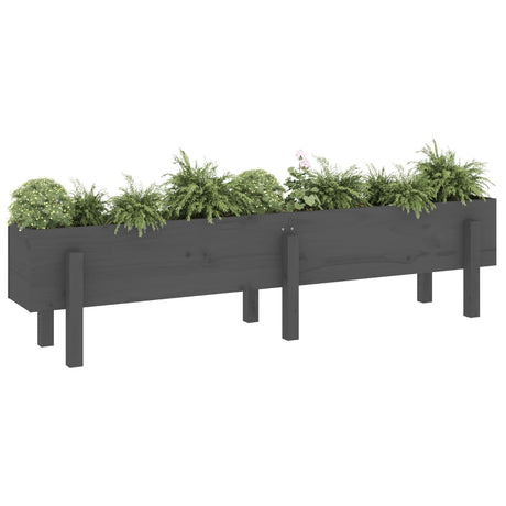 Plantenbak verhoogd 160x30x38 cm massief grenenhout grijs - AllerleiShop