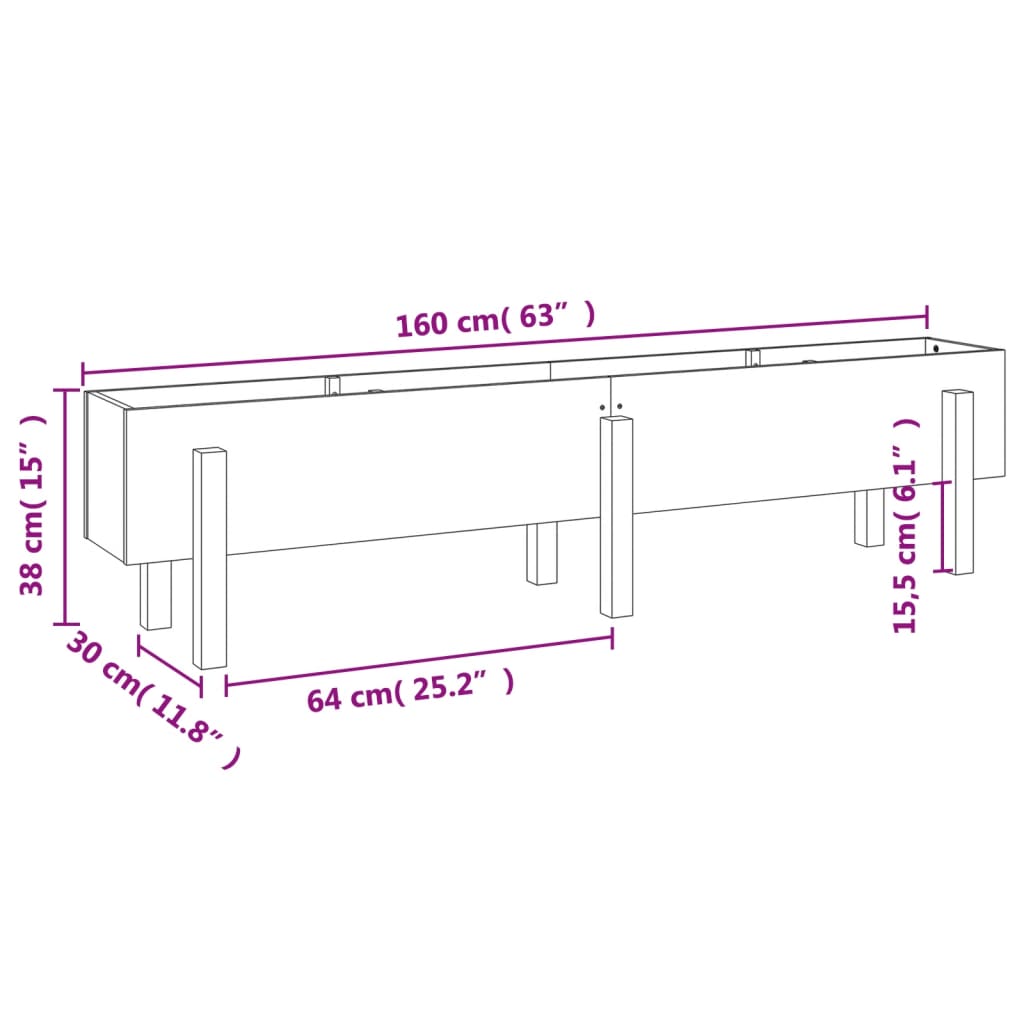 Plantenbak verhoogd 160x30x38 cm massief grenenhout grijs - AllerleiShop