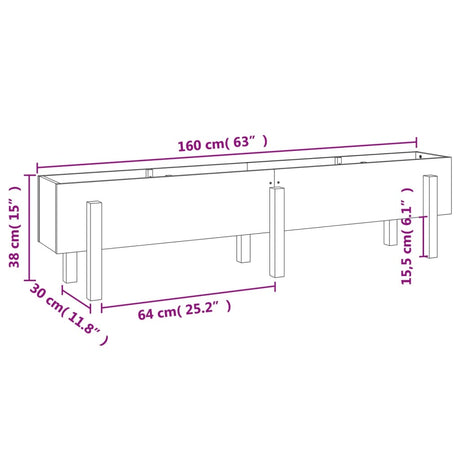 Plantenbak verhoogd 160x30x38 cm massief grenenhout grijs - AllerleiShop