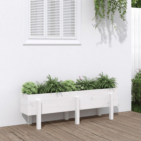 Plantenbak verhoogd 121x30x38 cm massief grenenhout wit - AllerleiShop