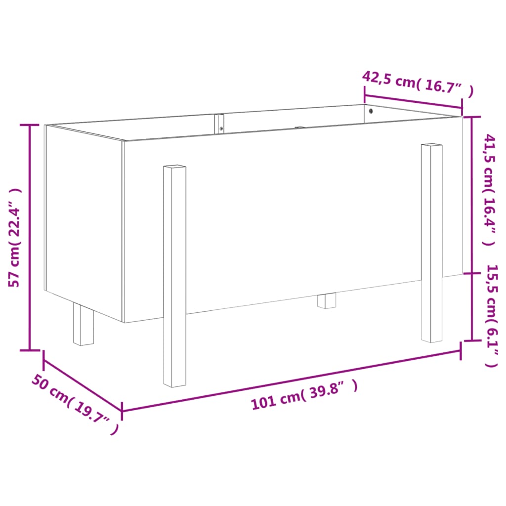 Plantenbak verhoogd 101x50x57 cm massief grenenhout