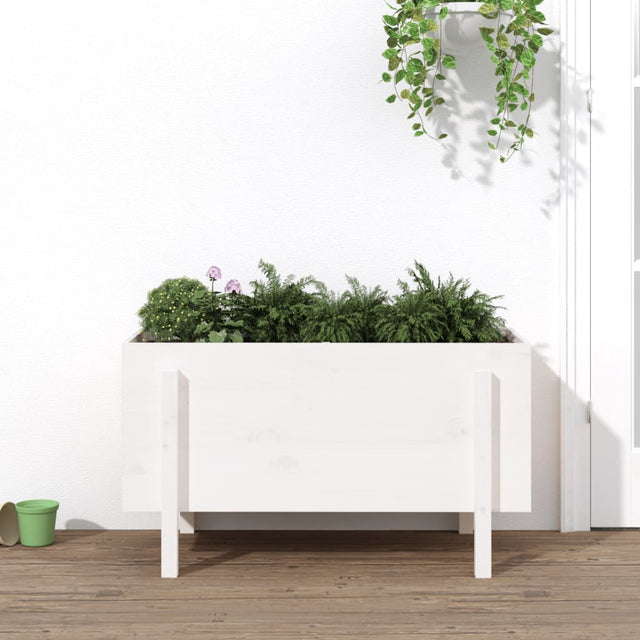 Plantenbak verhoogd 101x50x57 cm massief grenenhout wit - AllerleiShop