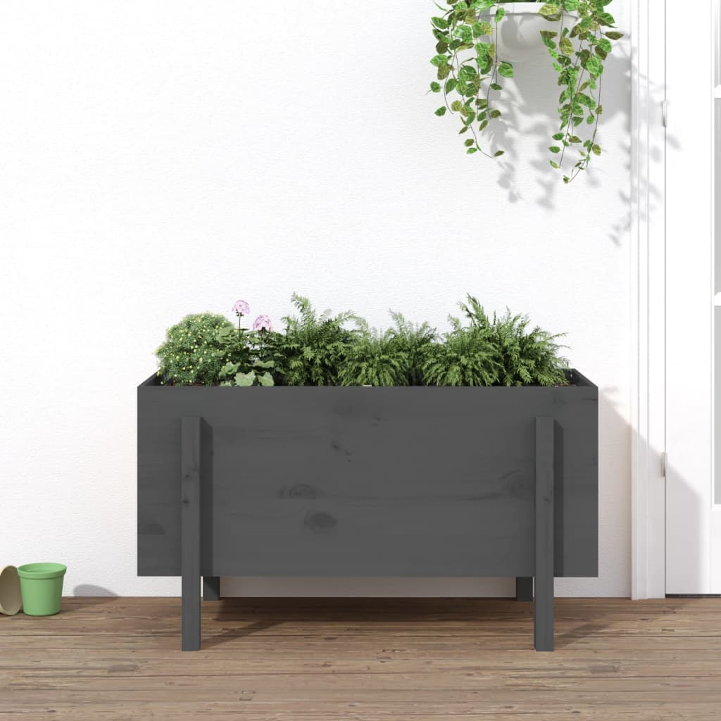 Plantenbak verhoogd 101x50x57 cm massief grenenhout grijs - AllerleiShop