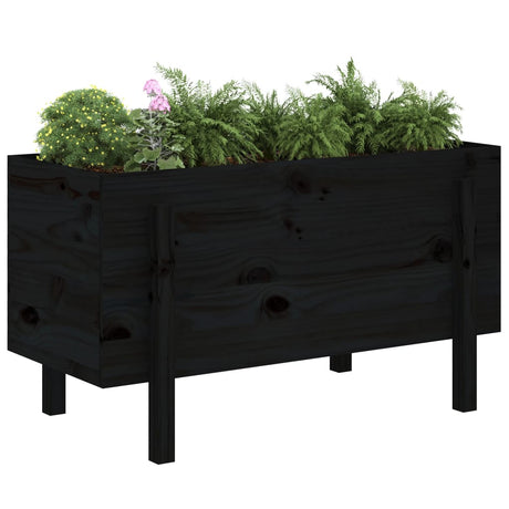 Plantenbak verhoogd 101x50x57 cm massief grenenhout zwart - AllerleiShop