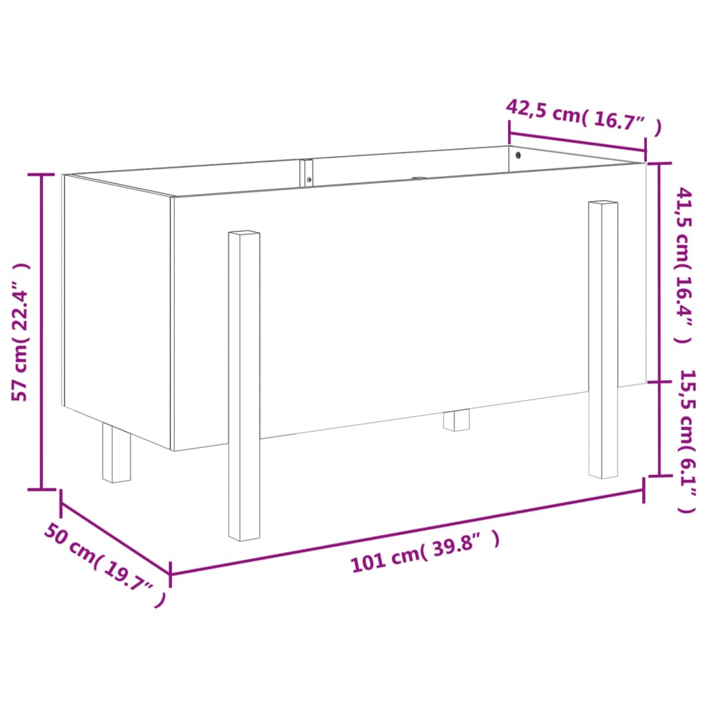 Plantenbak verhoogd 101x50x57 cm massief grenenhout zwart - AllerleiShop