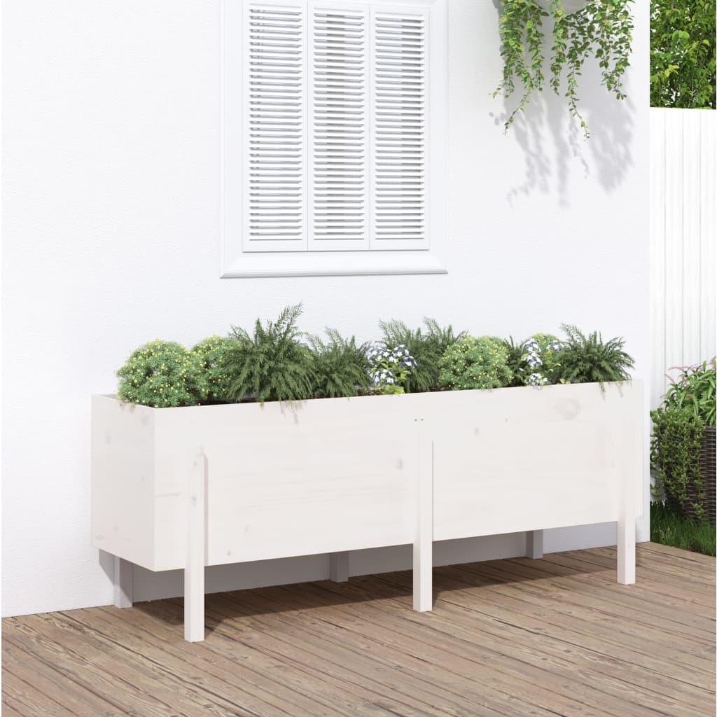 Plantenbak verhoogd 160x50x57 cm massief grenenhout wit - AllerleiShop