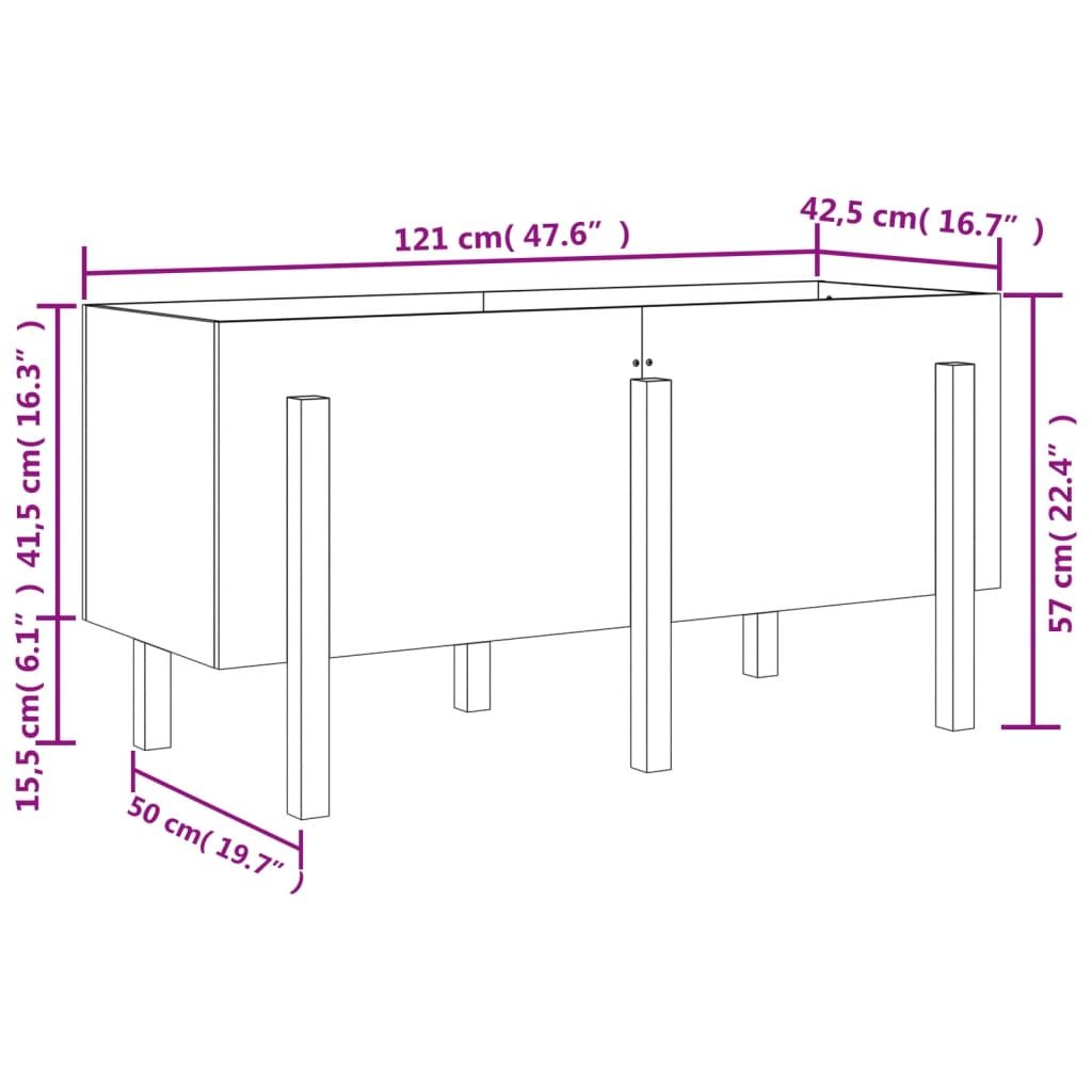 Plantenbak verhoogd 121x50x57 cm massief grenenhout - AllerleiShop