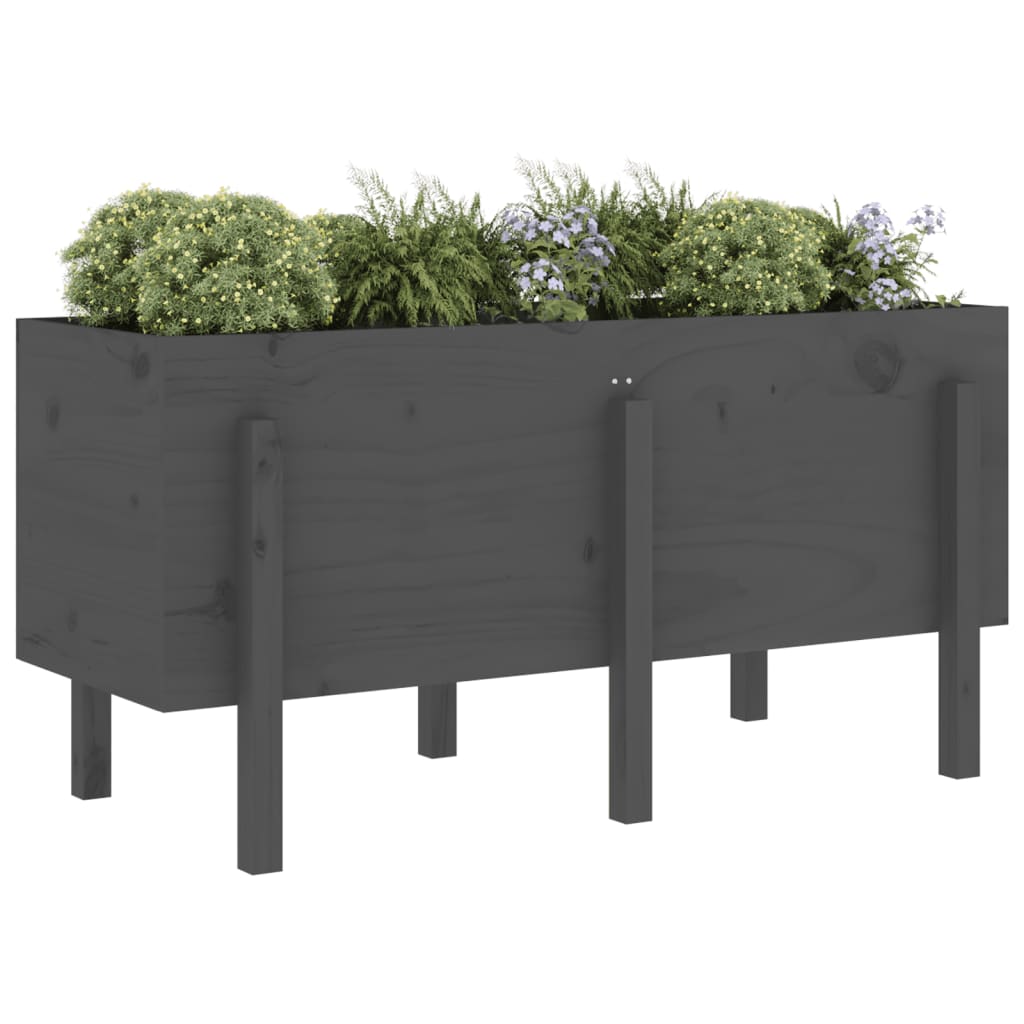 Plantenbak verhoogd 121x50x57 cm massief grenenhout grijs - AllerleiShop