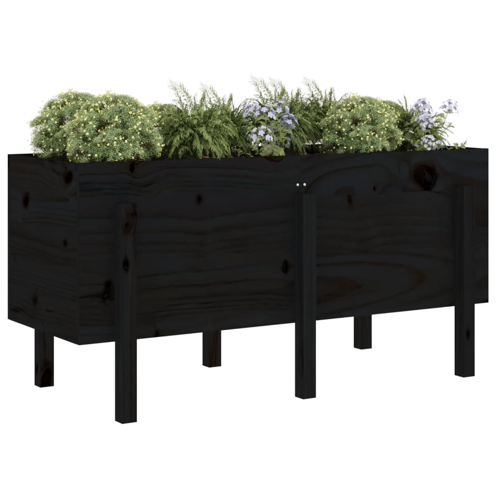 Plantenbak verhoogd 121x50x57 cm massief grenenhout zwart - AllerleiShop