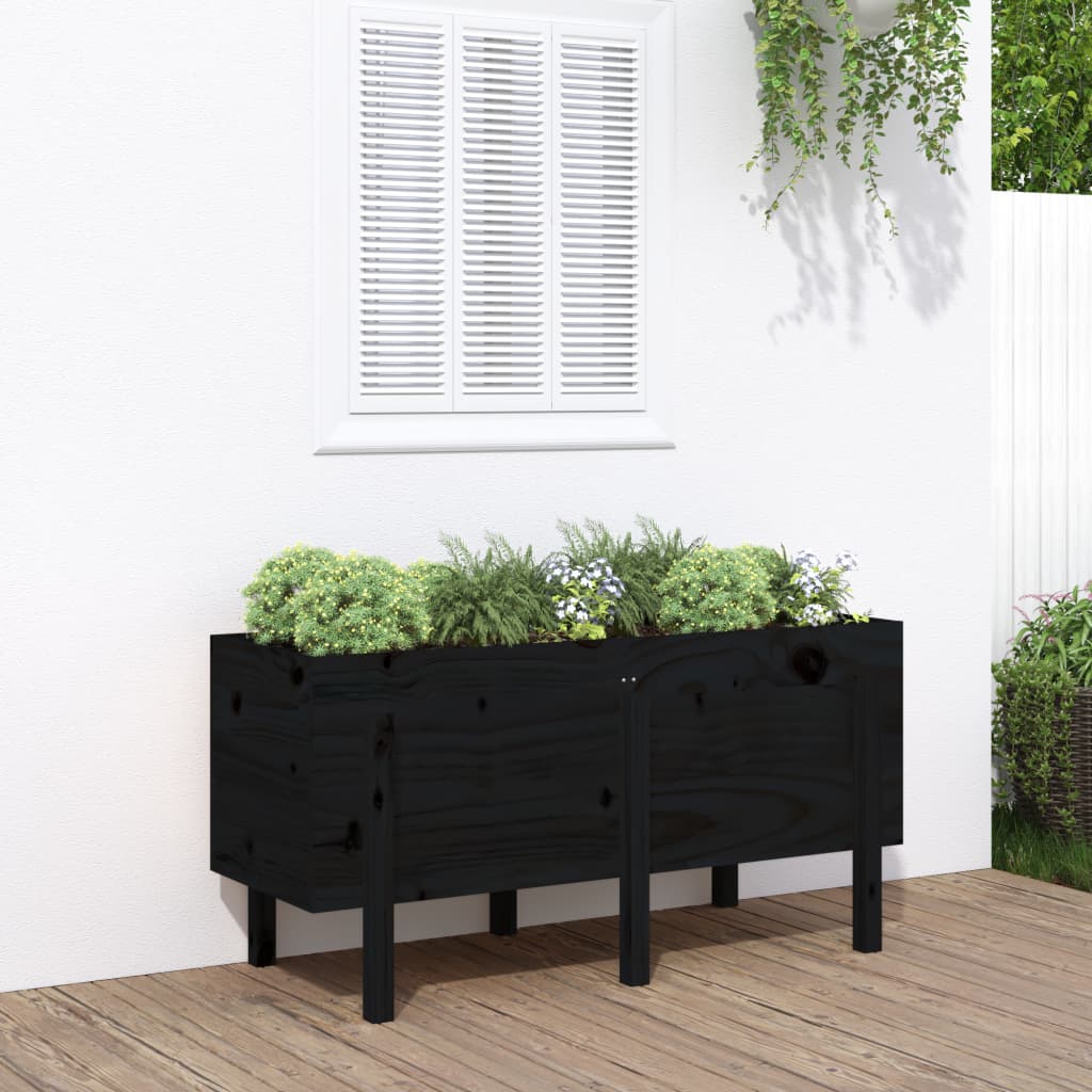 Plantenbak verhoogd 121x50x57 cm massief grenenhout zwart - AllerleiShop