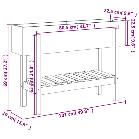 Plantenbak verhoogd 101x30x69 cm massief grenenhout wit - AllerleiShop