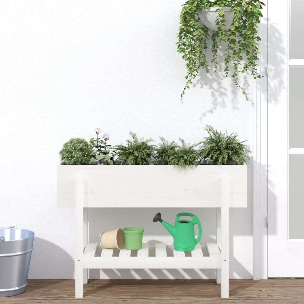 Plantenbak verhoogd 101x30x69 cm massief grenenhout wit - AllerleiShop