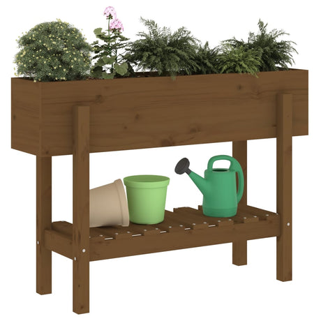 Plantenbak verhoogd 101x30x69 cm massief grenenhout honingbruin - AllerleiShop