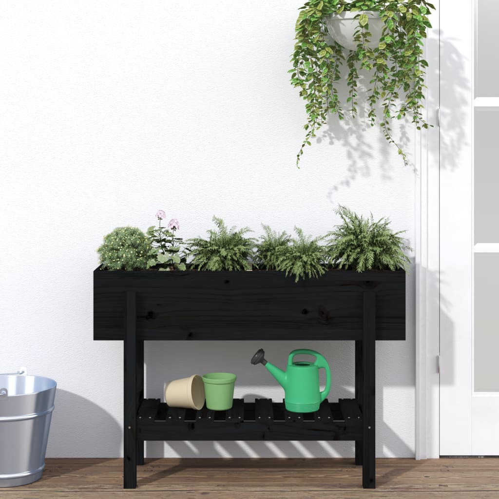 Plantenbak verhoogd 101x30x69 cm massief grenenhout zwart - AllerleiShop