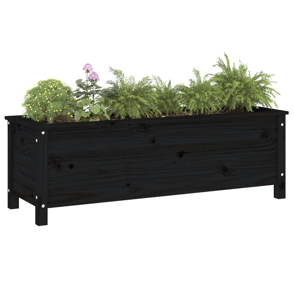 Plantenbak verhoogd 119,5x40x39 cm massief grenenhout zwart - AllerleiShop