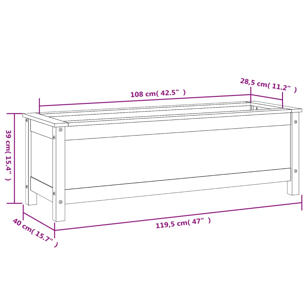 Plantenbak verhoogd 119,5x40x39 cm massief grenenhout zwart - AllerleiShop