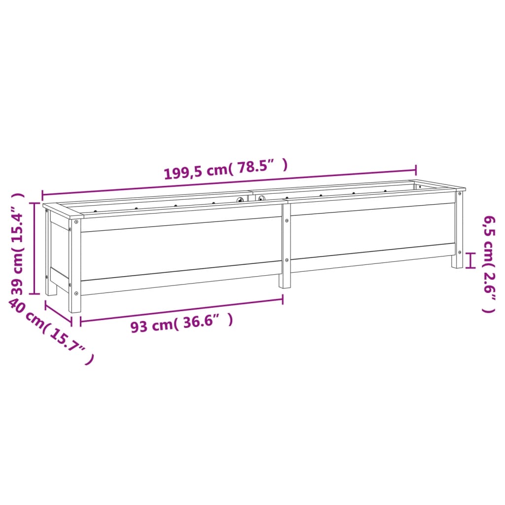 Plantenbak verhoogd 199,5x40x39 cm massief grenenhout grijs - AllerleiShop