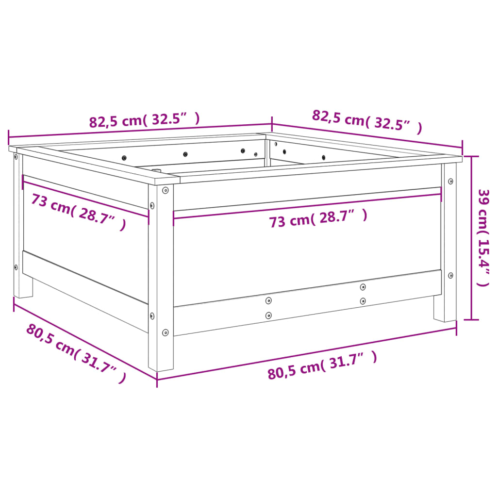 Plantenbak 82,5x82,5x39 cm massief grenenhout wit - AllerleiShop