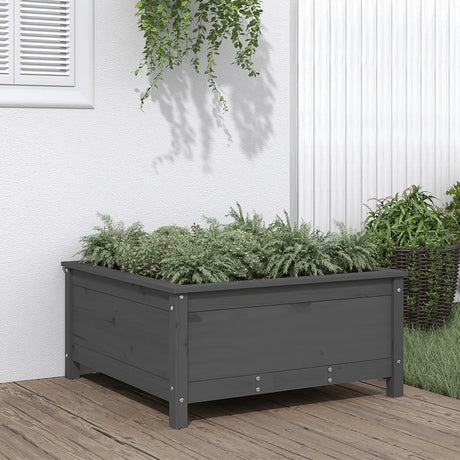 Plantenbak 82,5x82,5x39 cm massief grenenhout grijs - AllerleiShop