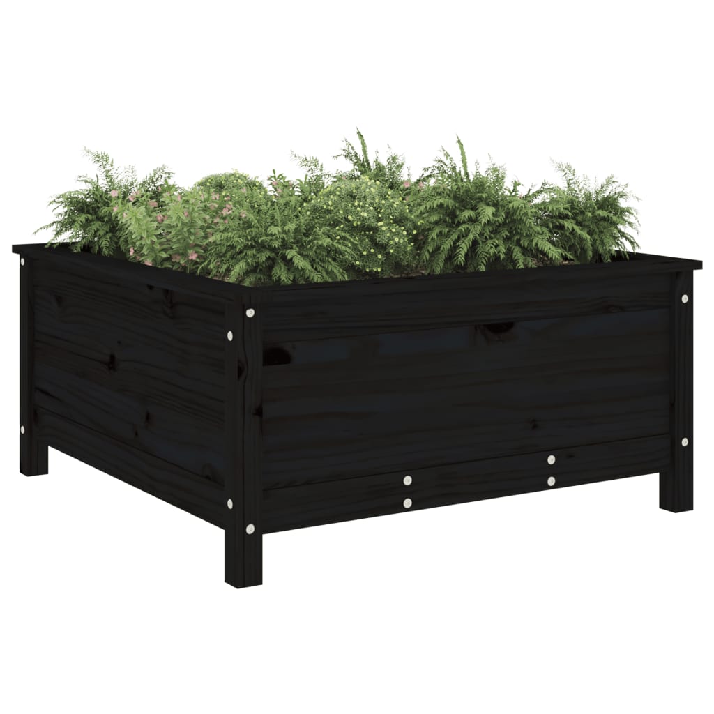 Plantenbak 82,5x82,5x39 cm massief grenenhout zwart - AllerleiShop