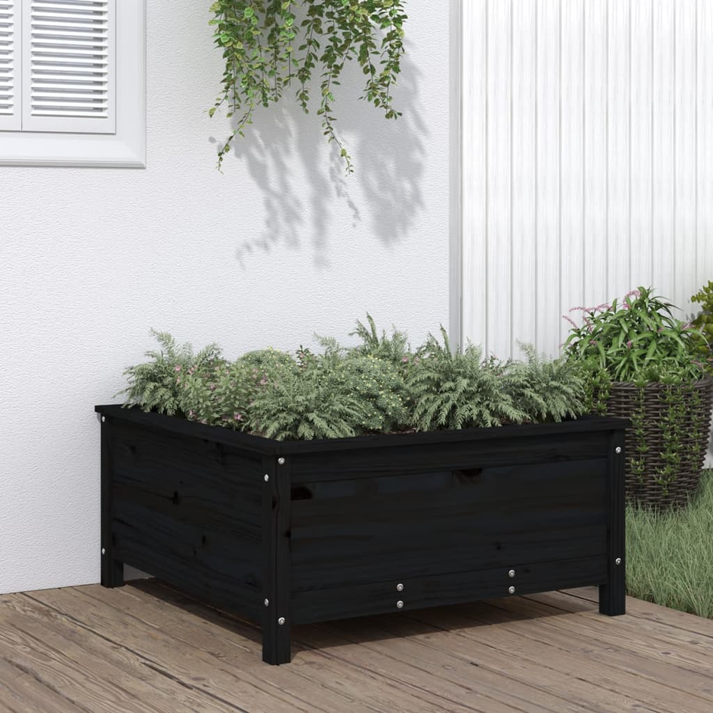 Plantenbak 82,5x82,5x39 cm massief grenenhout zwart - AllerleiShop