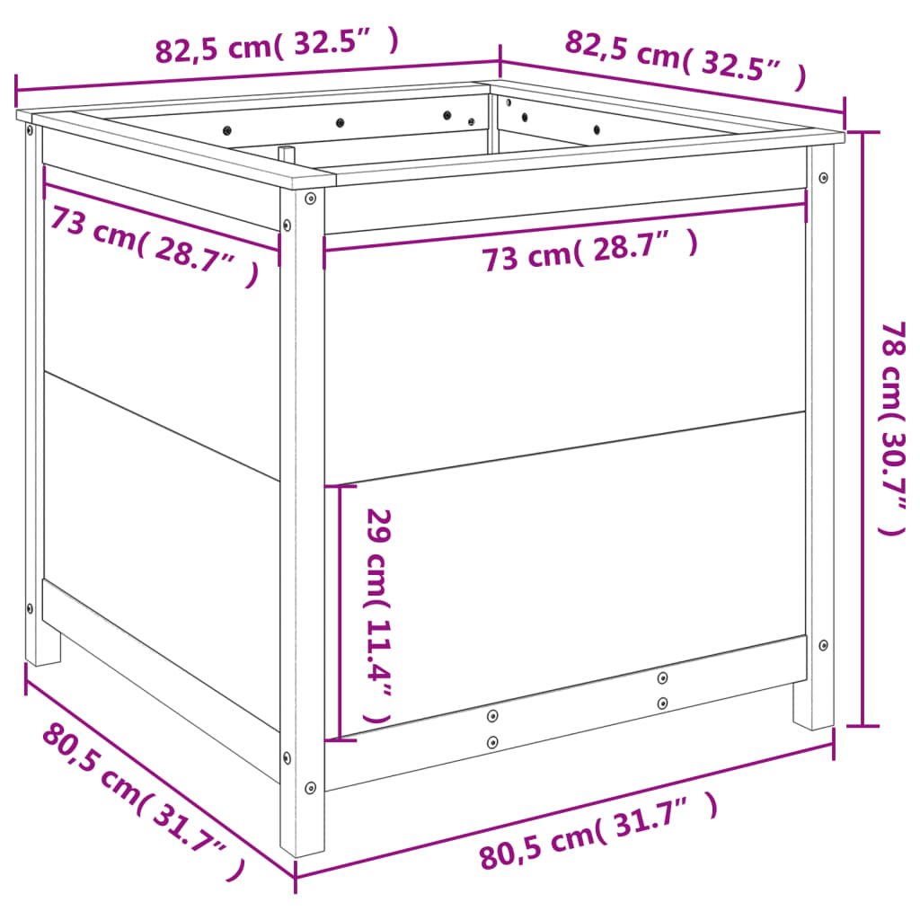 Plantenbak 82,5x82,5x78 cm massief grenenhout - AllerleiShop