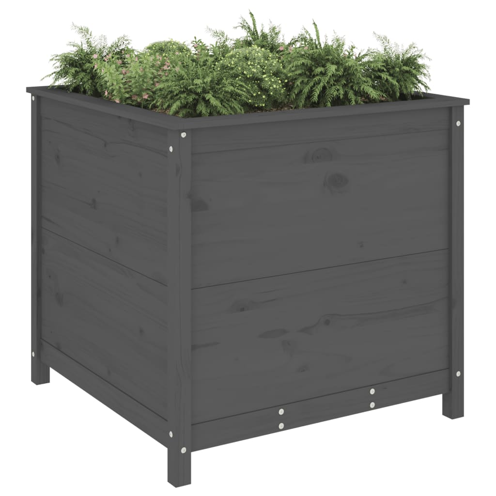 Plantenbak 82,5x82,5x78 cm massief grenenhout grijs - AllerleiShop