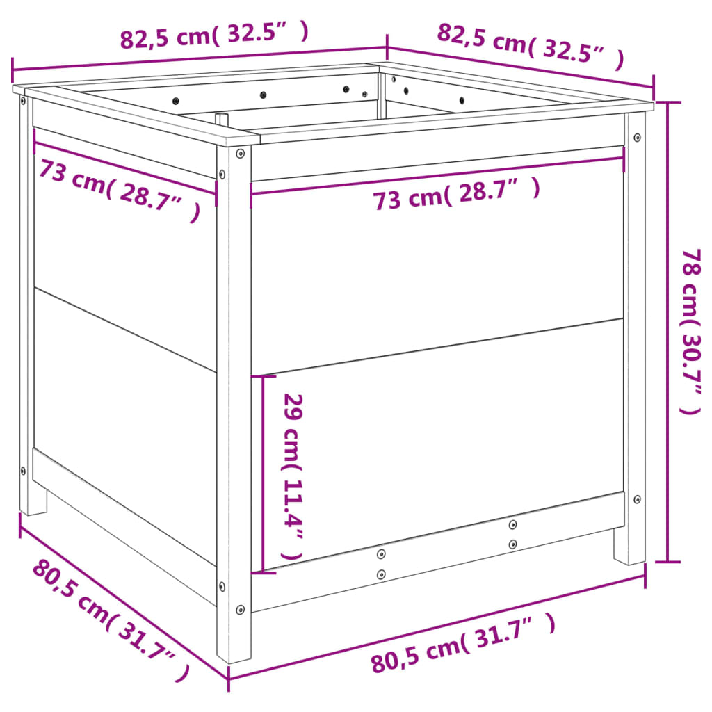 Plantenbak 82,5x82,5x78 cm massief grenenhout honingbruin - AllerleiShop