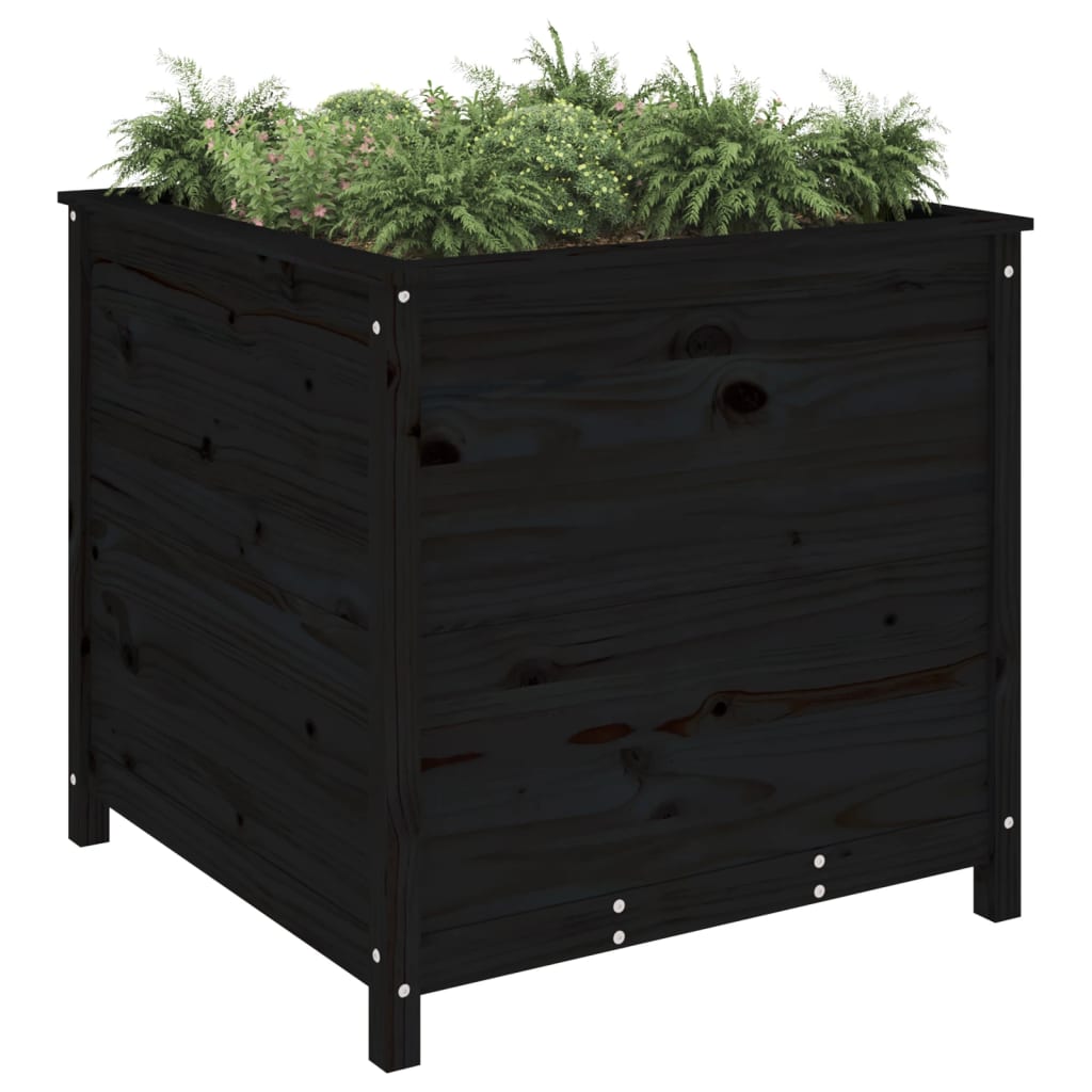 Plantenbak 82,5x82,5x78 cm massief grenenhout zwart - AllerleiShop