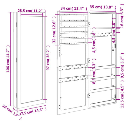 Sieradenkast met spiegel wandgemonteerd 37,5x10x106 cm wit - AllerleiShop