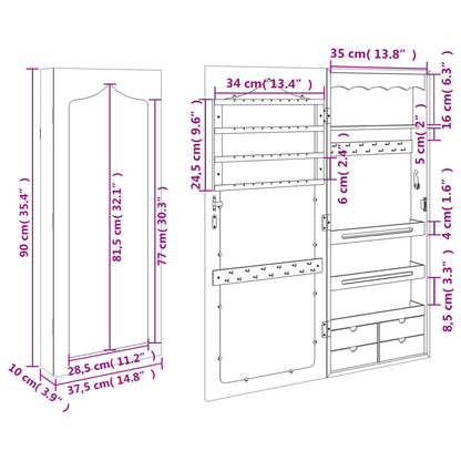 Sieradenkast met spiegel wandgemonteerd 37,5x10x90 cm wit - AllerleiShop