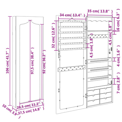 Sieradenkast met spiegel wandgemonteerd 37,5x10x106 cm wit - AllerleiShop