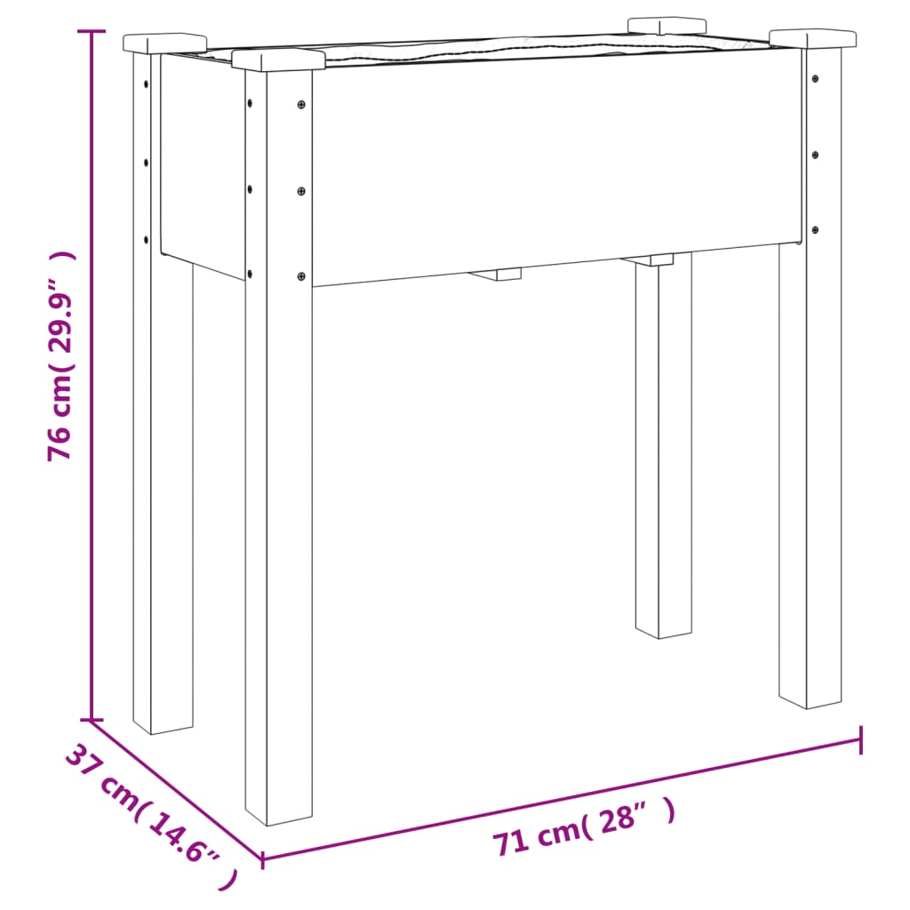 Plantenbak met voering 71x37x76 cm massief vurenhout - AllerleiShop