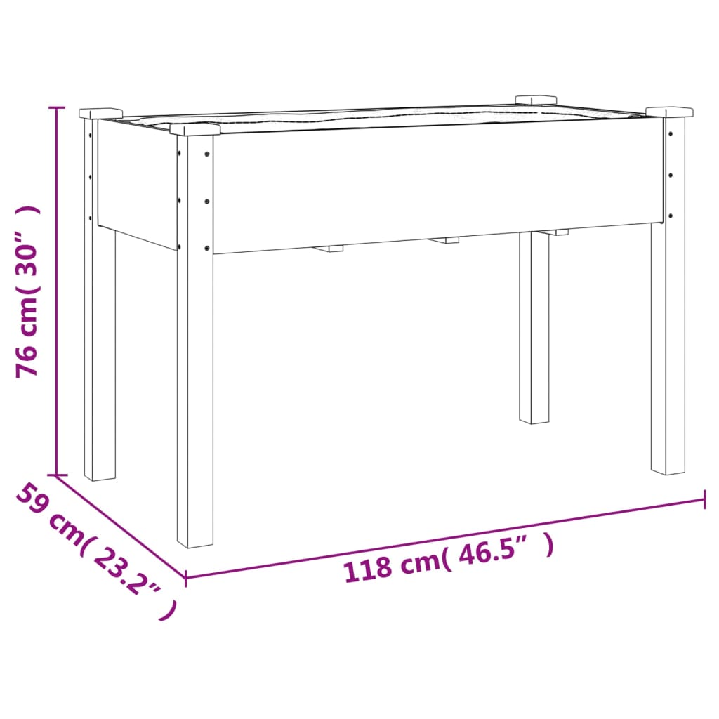 Plantenbak met voering 118x59x76 cm massief vurenhout - AllerleiShop