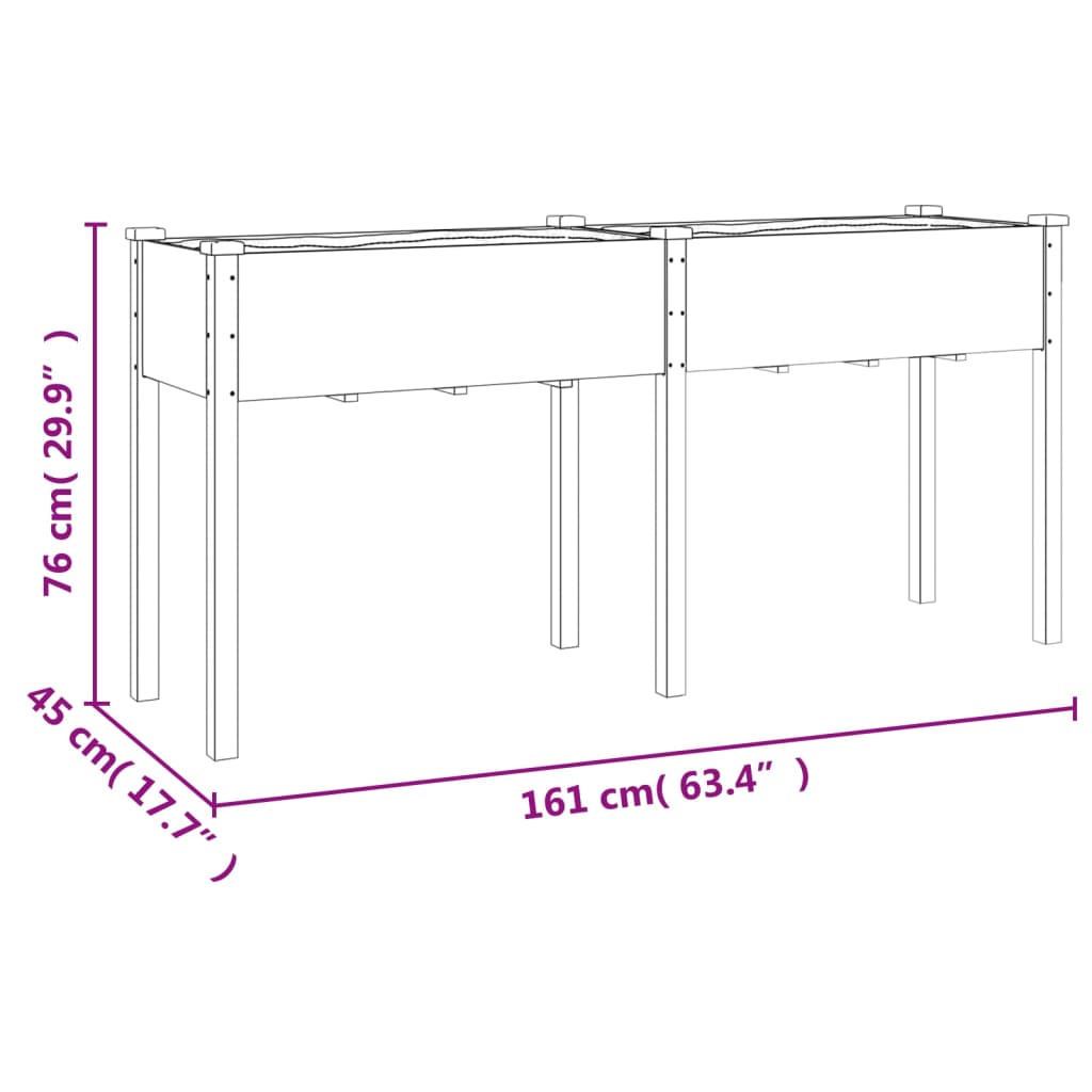 Plantenbak met voering 161x45x76 cm massief vurenhout - AllerleiShop