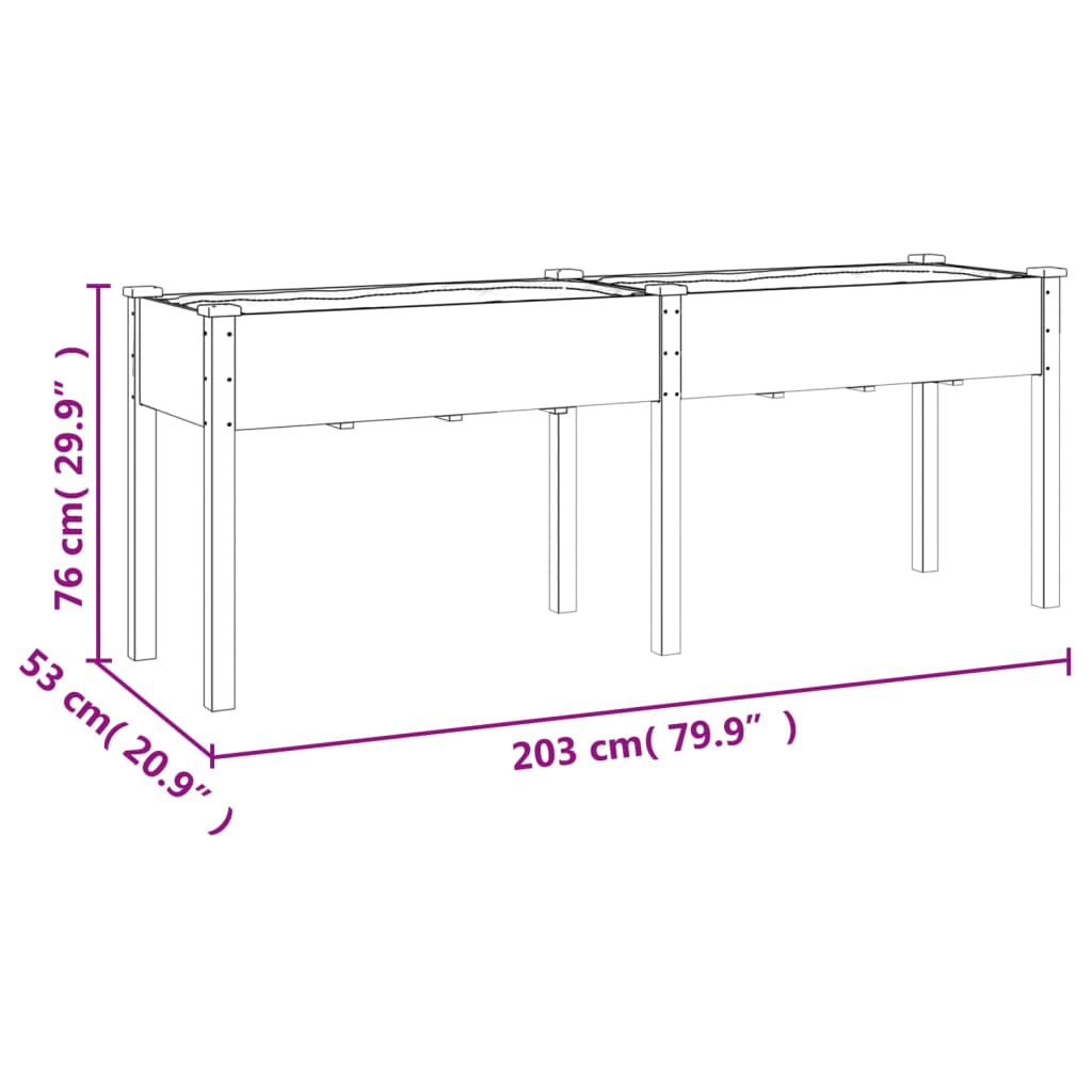 Plantenbak met voering 203x53x76 cm massief vurenhout - AllerleiShop