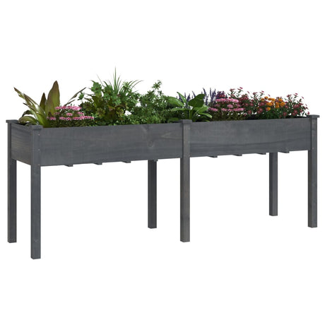 Plantenbak met voering 203x53x76 cm massief vurenhout grijs - AllerleiShop