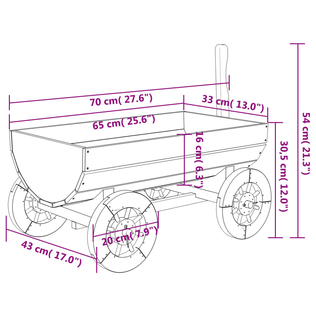 Wagen decoratief 70x43x54 cm massief vurenhout - AllerleiShop