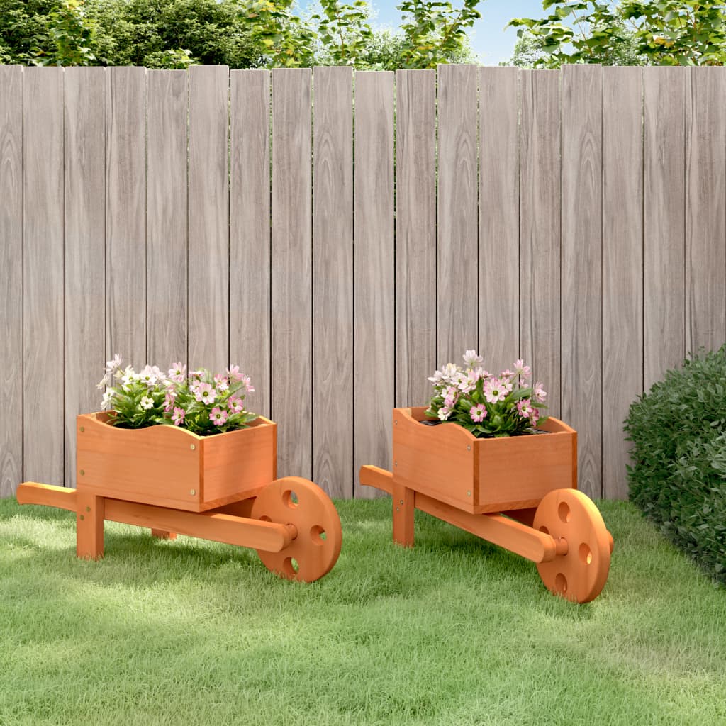 Plantenbakken kruiwagen 2 st 47x15x19 cm massief vurenhout - AllerleiShop