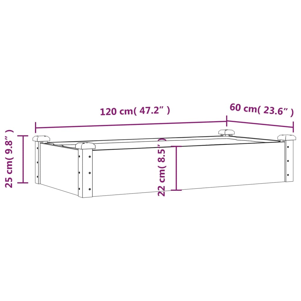 Plantenbak verhoogd met voering 120x60x25 cm massief vurenhout - AllerleiShop